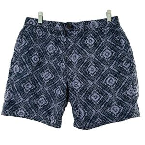 Lucky Brand Navy Printed Diamond Pattern Flat Front Shorts Men's Size 33 Waist